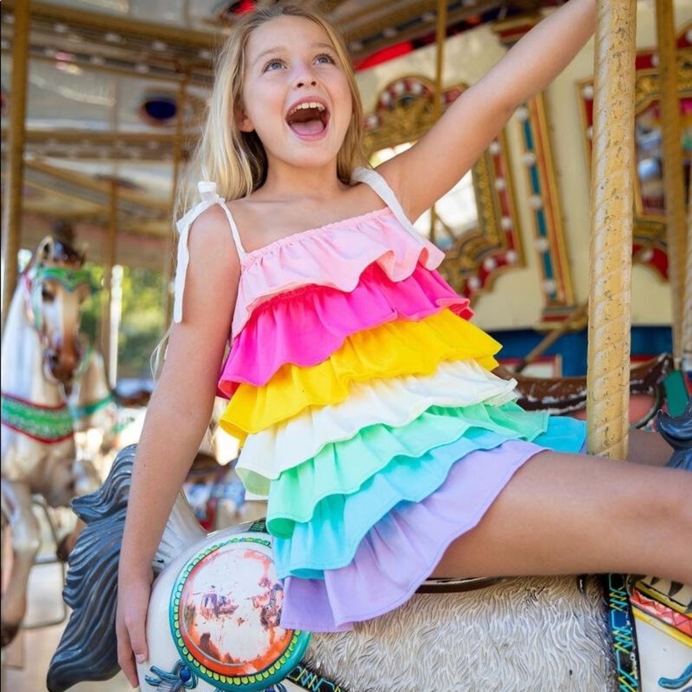 Lola & The Boys Ruffle Tiered Rainbow Dress